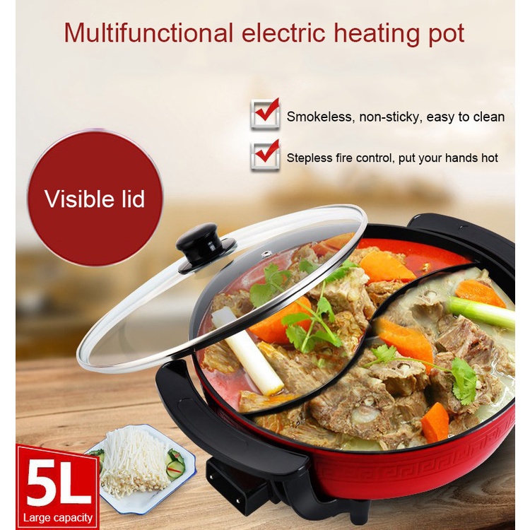 1300W Electric Hot Soup Pots Stainless Steel Non Stick Smokeless