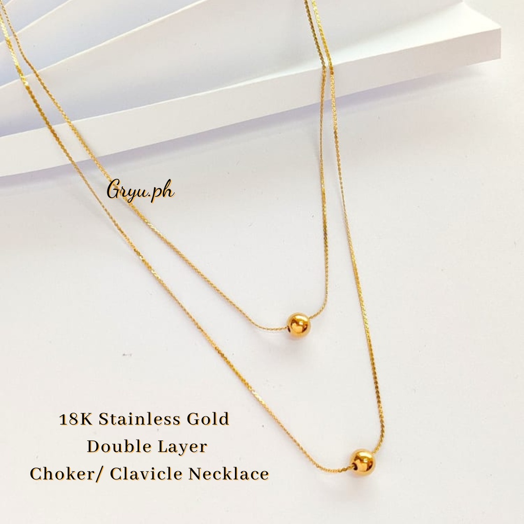 Gryu.ph 18K Stainless Gold Choker Clavicle Double Layer Necklace Women