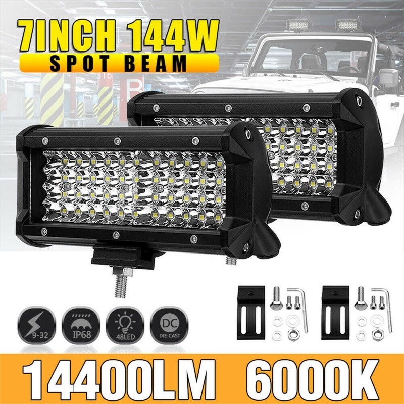 7 Inch 4 Row LED Work Light Bar 12V/24V 144W LED Spot Flood Combo LED