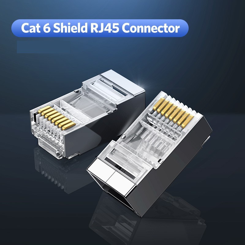 Cat6 RJ45 Shielded Connector 8P8C Modular Cable Head Plug Gold