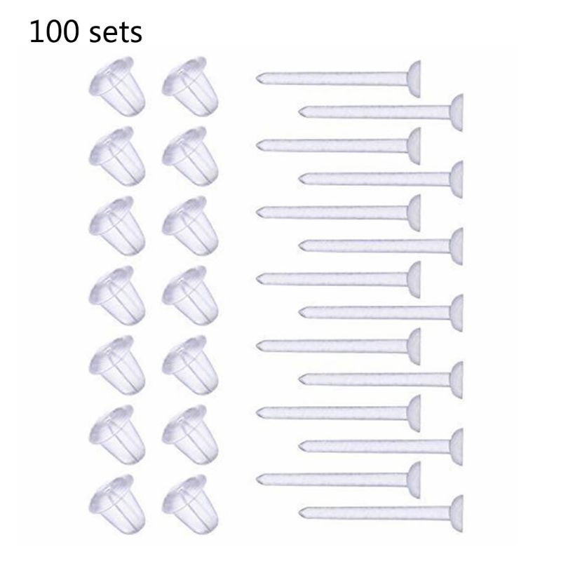 100 Set Hypoallergenic Simple Plastic Earrings Clear Ear Pins Needle