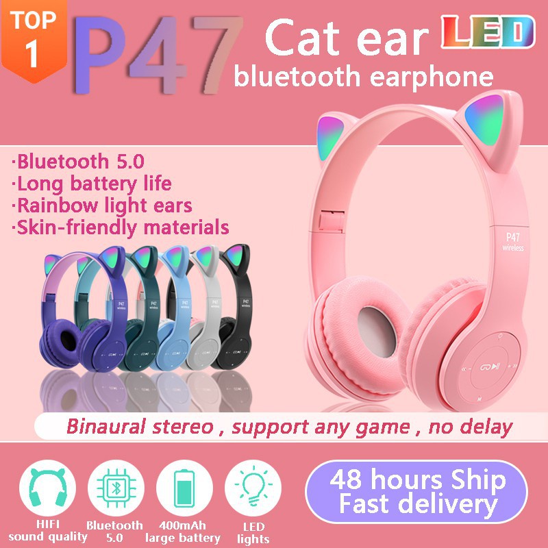 P47M Bluetooth Headset Wireless Cat Ears Headphones Cat Headphone With