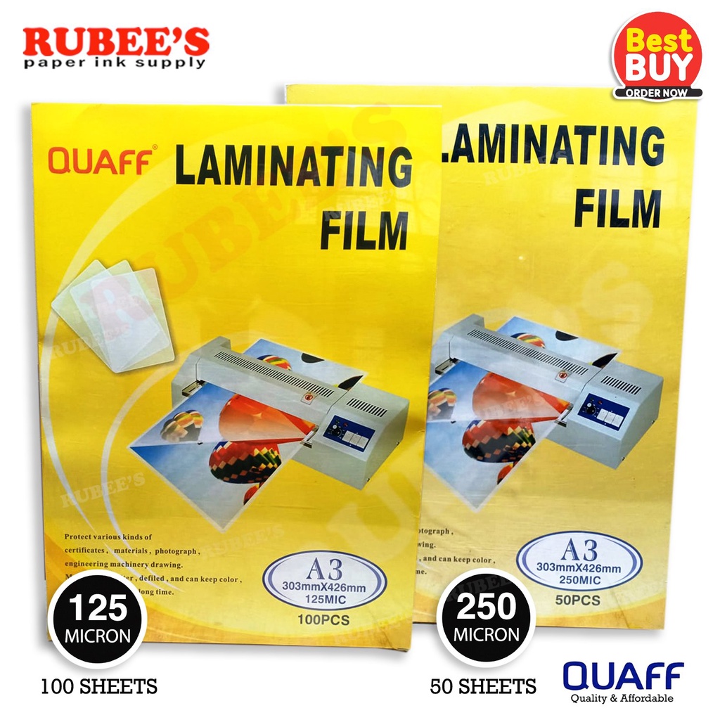 QUAFF Laminating Film A3 SIZE (303x426mm) 125/250 microns Shopee