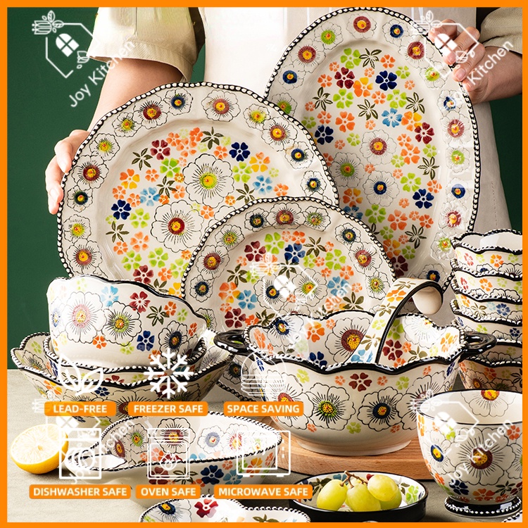 1pc Ceramic Plate Bowl Set Large Soup Bowl Rectangle Bowl With Handle Serving Dinner Plate