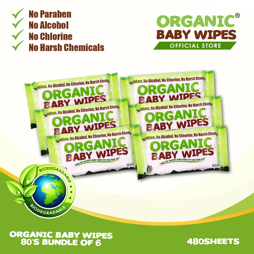 Organic Baby Wipes 80's Pack of 6 Old Packaging (Near Expiration
