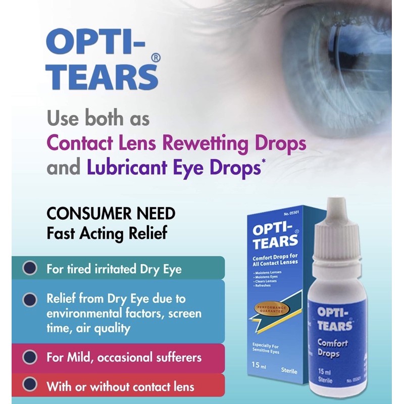 Opti tears All comfort Contact lens Lubricant Eyedrops 15ml Shopee