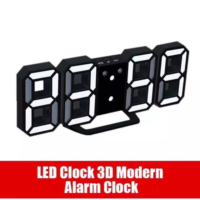 Modern Digital 3D White LED Wall Alarm Clock 12/24hrs MultiFunction