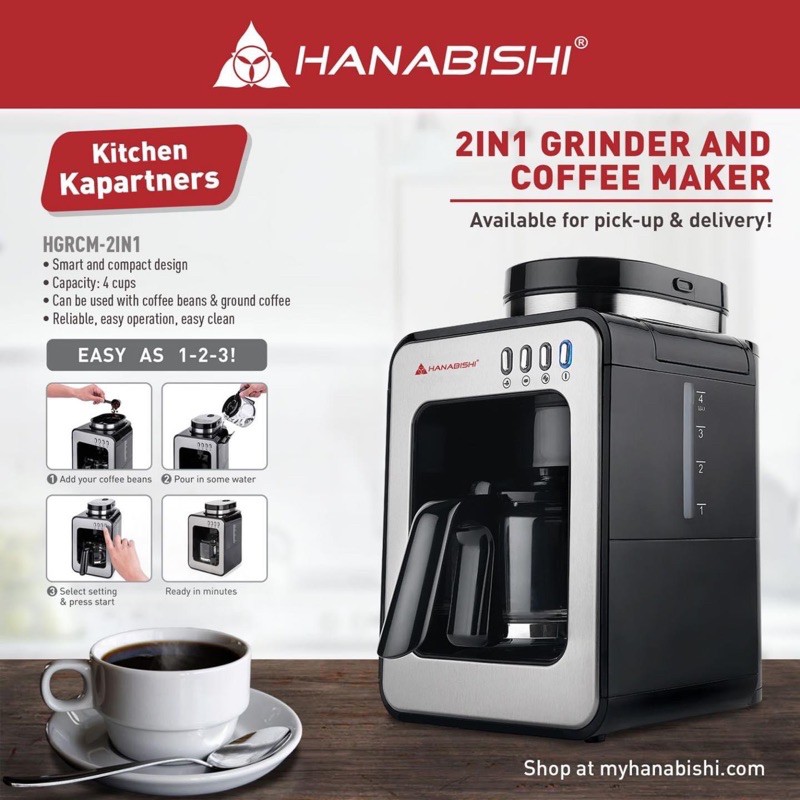 Hanabishi 2IN1 Grinder and Coffee Maker HGRCM2in1 Shopee Philippines