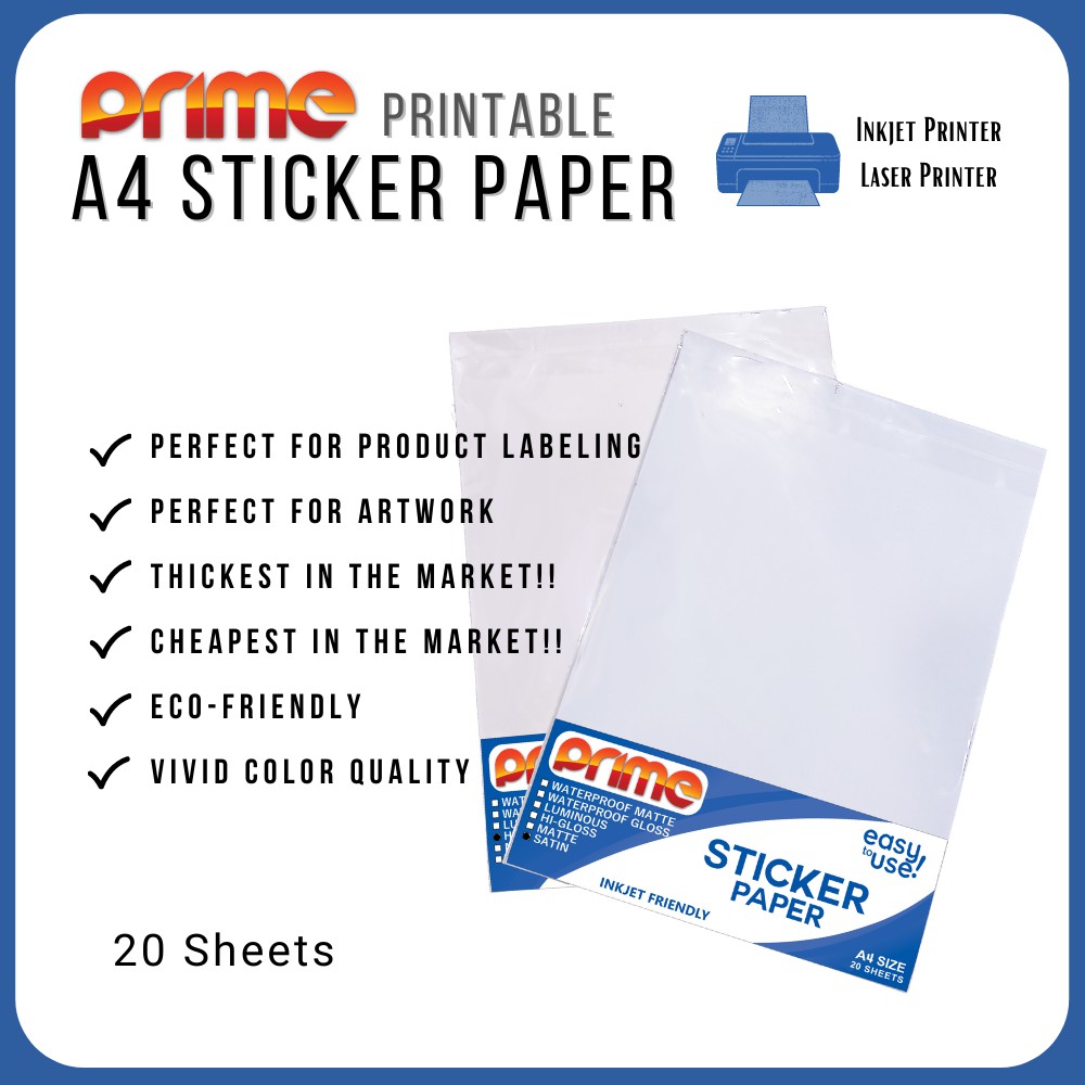 [1020 Sheets] Prime Printable A4 Sticker Paper HiGloss/Satin /Matte