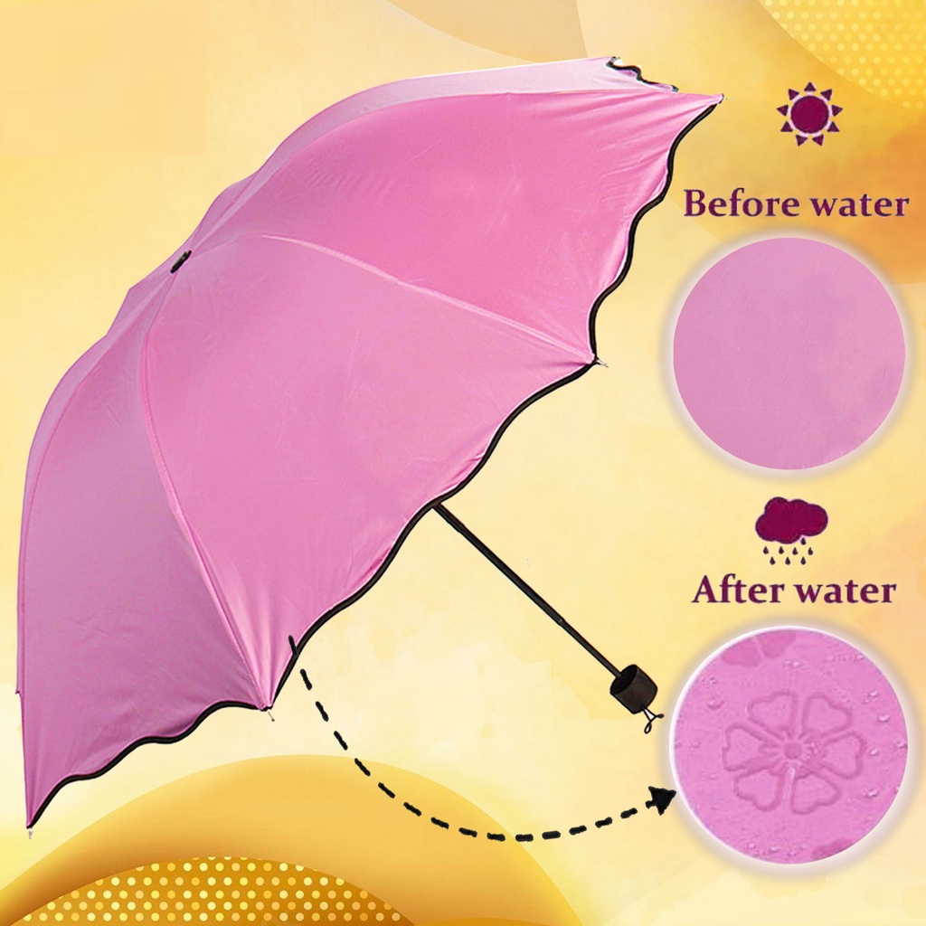 Portable Threefold Magic Blossom Umbrella Meet Water Flowering Sunny