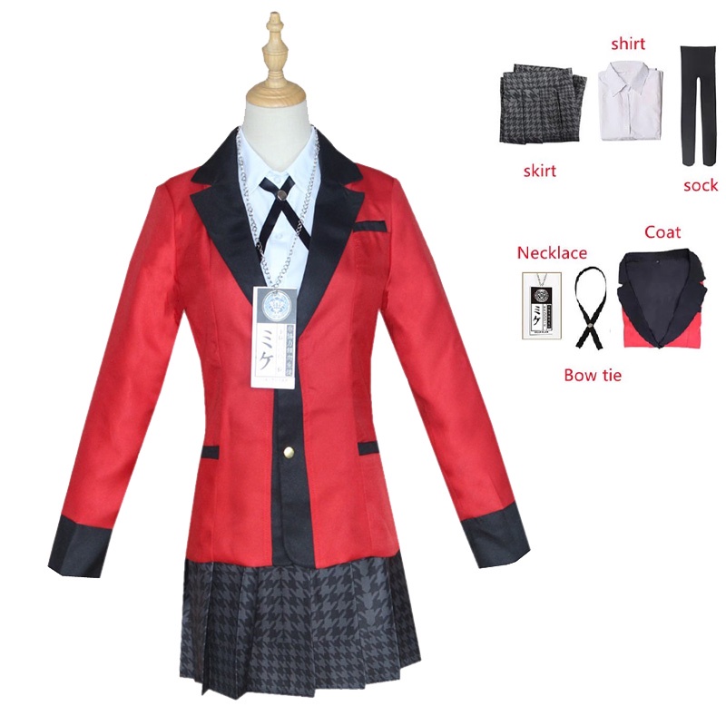 Momobami Ririka Cosplay Costume Anime Kakegurui Compulsive Gambler Red School Uniform Wig Short