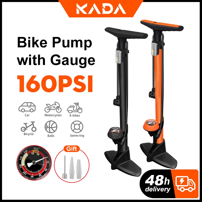 KADA Air Pump for Bike with Gauge Floor High Pressure 160Psi Bicycle
