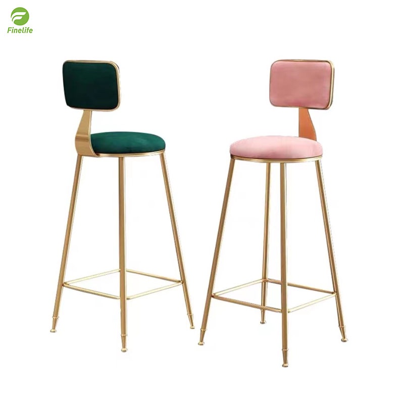 Finelife Nordic light luxury bar chairs Bar high stool Metal backrest