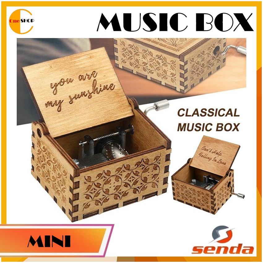 Senda Mini Music Box You Are My Sunshine Hand Cranked Wood Music Box