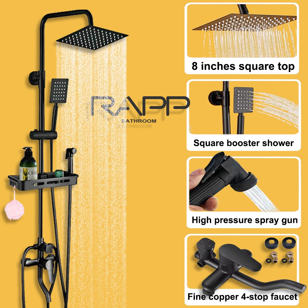 RAPP Shower Head Bathroom Shower Mixer Tap Black Rainfall Shower Faucet
