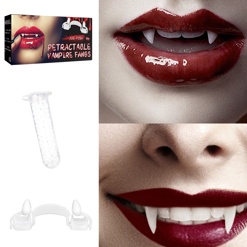 Halloween Retractable Vampire Fangs Fake Teeth Braces Kit Dentures