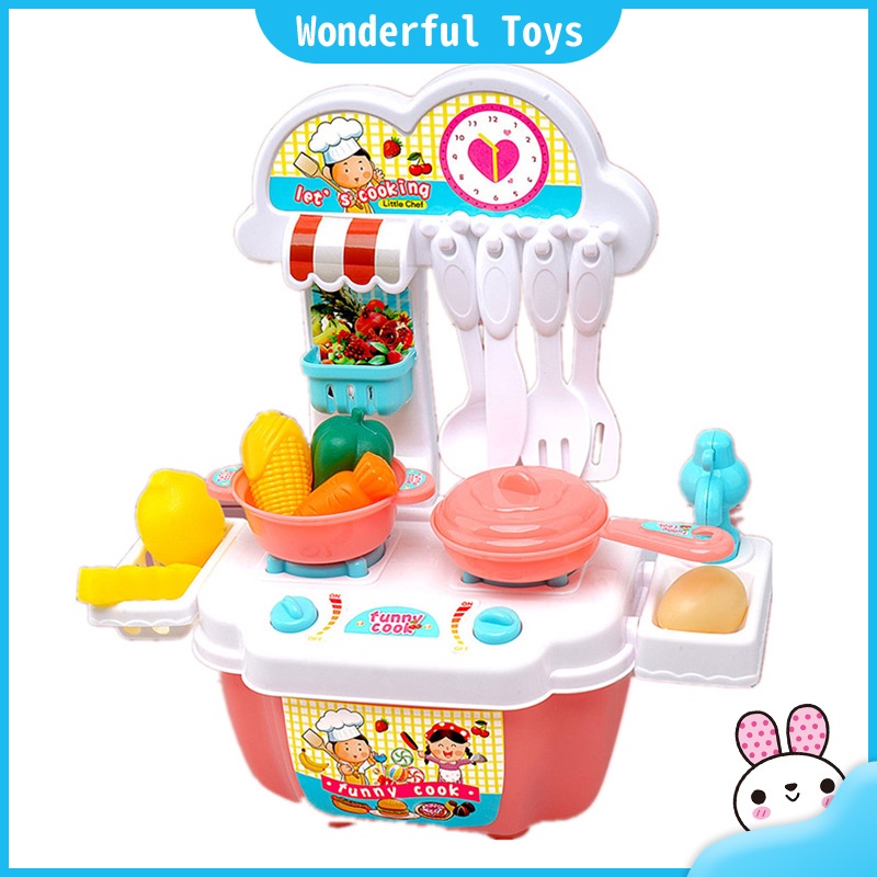 【Ready Stock】22 Piece Set Mini Kitchen Playset Kids Cooking Toys Set