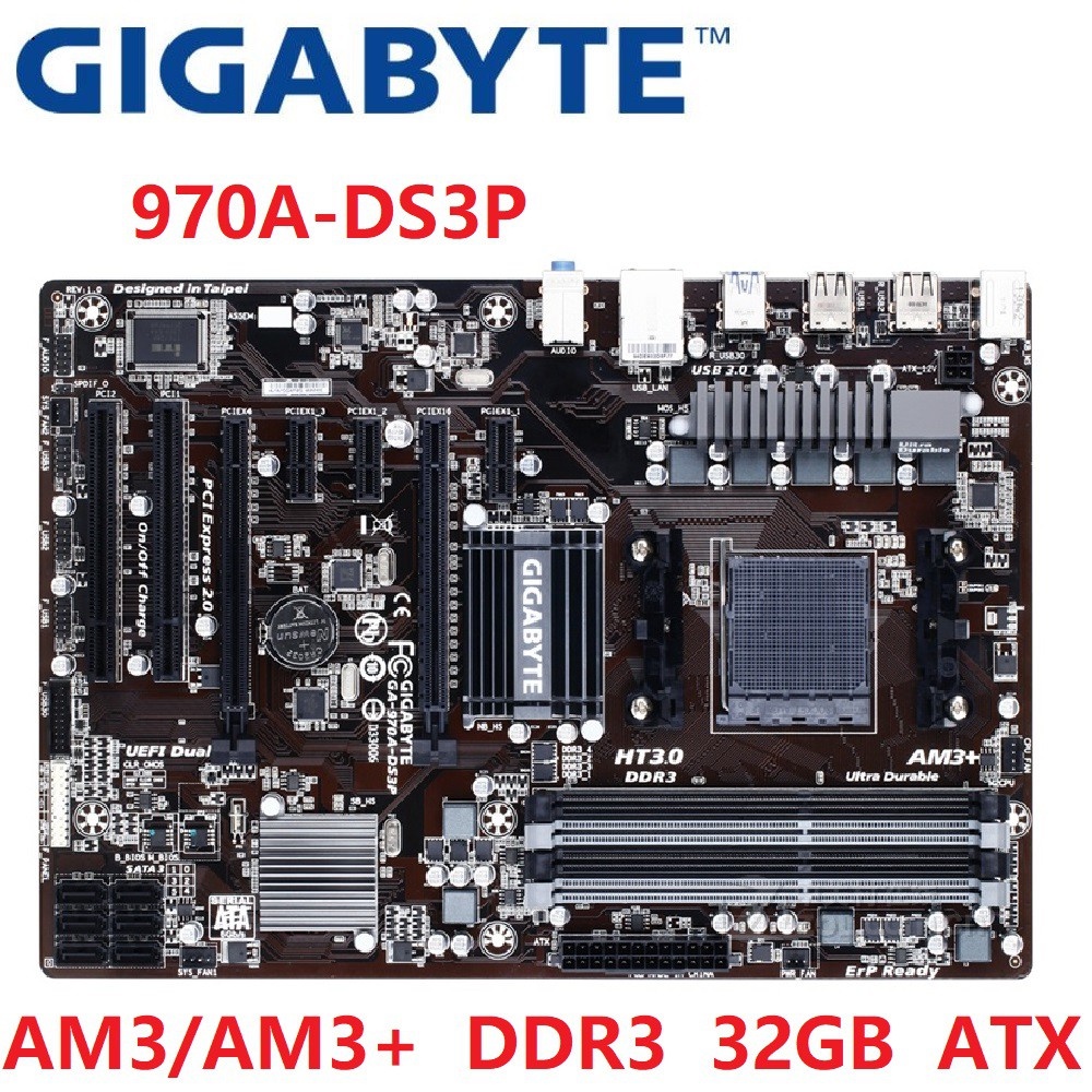 Gigabyte SecondHand Motherboard GA970ADS3P Socket AM3/AM3+ DDR3 970A