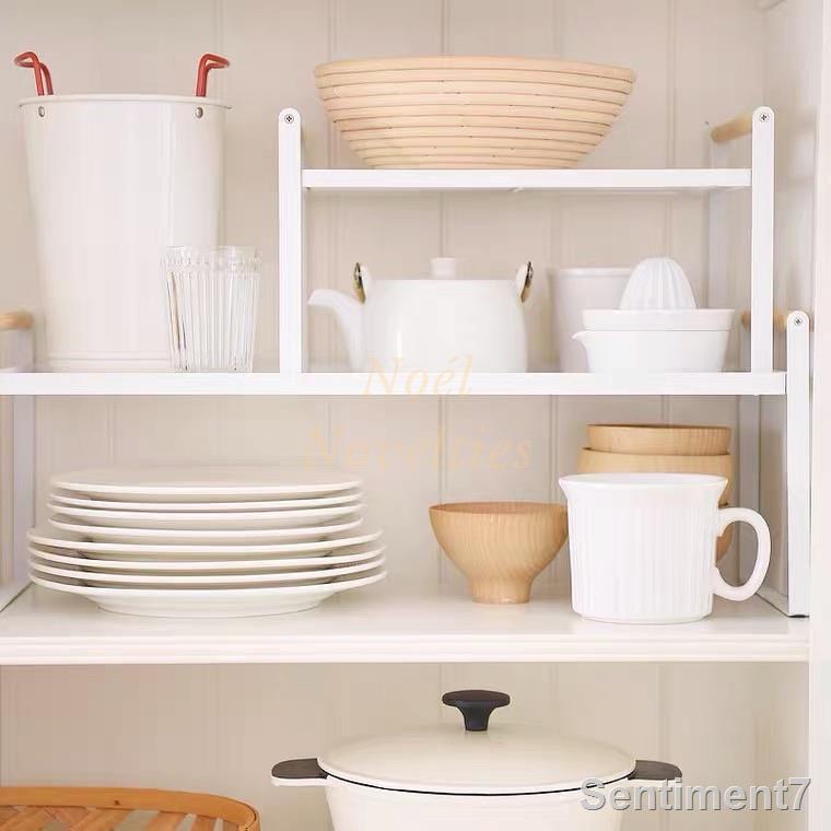 NN Minimalist White & Wood Kitchen Countertop and Riser Shelf