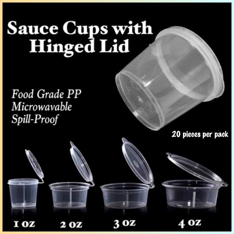 [20 pcs] Hinged cups Microwavable Sauce cups with Hinged Lid 1oz 2oz