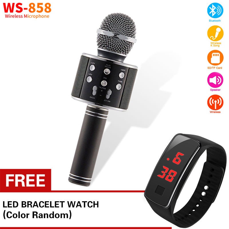 ∋ ☞【With Free LED Watch】COD WS858 Microphone Wireless KTV Karaoke