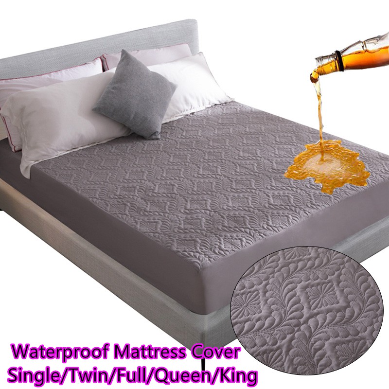 Double Fabric Watertight Bed Mattress Cover Waterproof Quilted Embossed