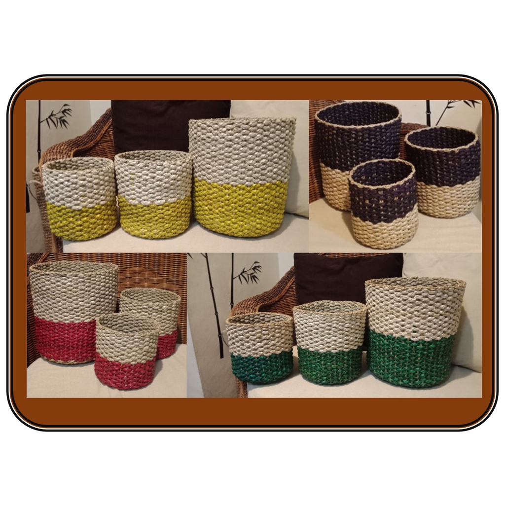 Native Basket Set of 3 Pandan HabiBee Colors Planter Pot Cover Pot