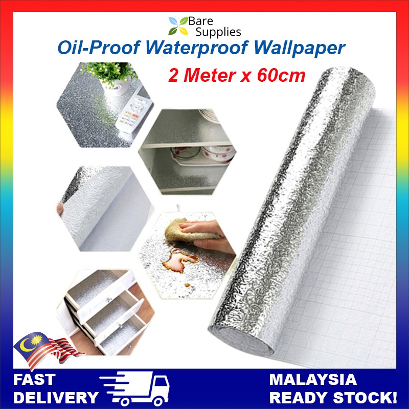 60x200cm Kitchen Oil Proof Waterproof Aluminum Foil Stickers Self Adhesive Wallpaper Pelekat