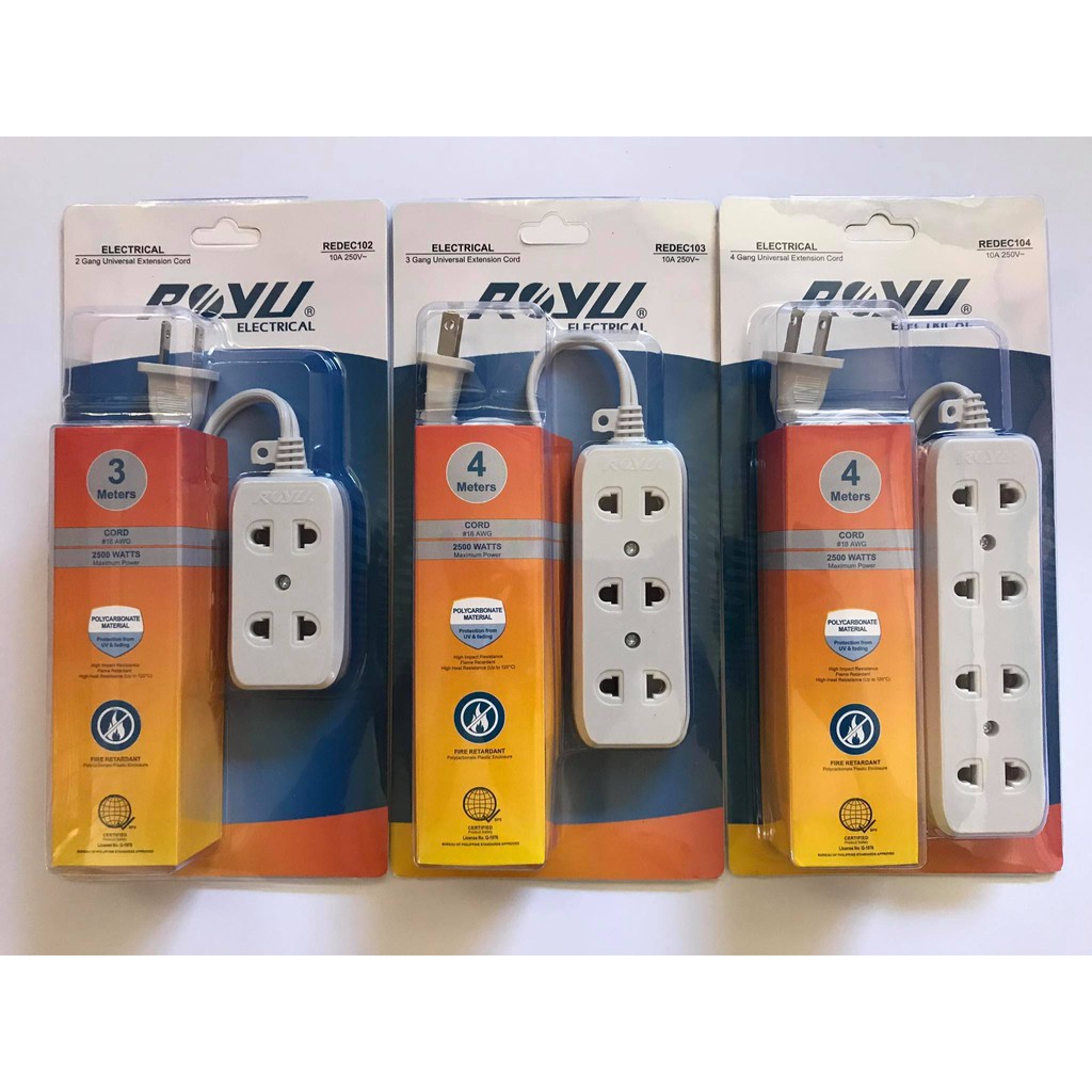 Royu Power Extension Cord (2 Gang, 3 Gang, 4 Gang) Shopee Philippines