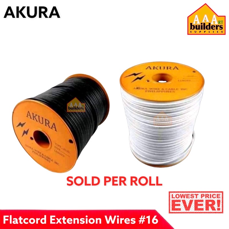 Akura Flatcord Extension Wire 16/18 Black/Wire Sold per roll Shopee