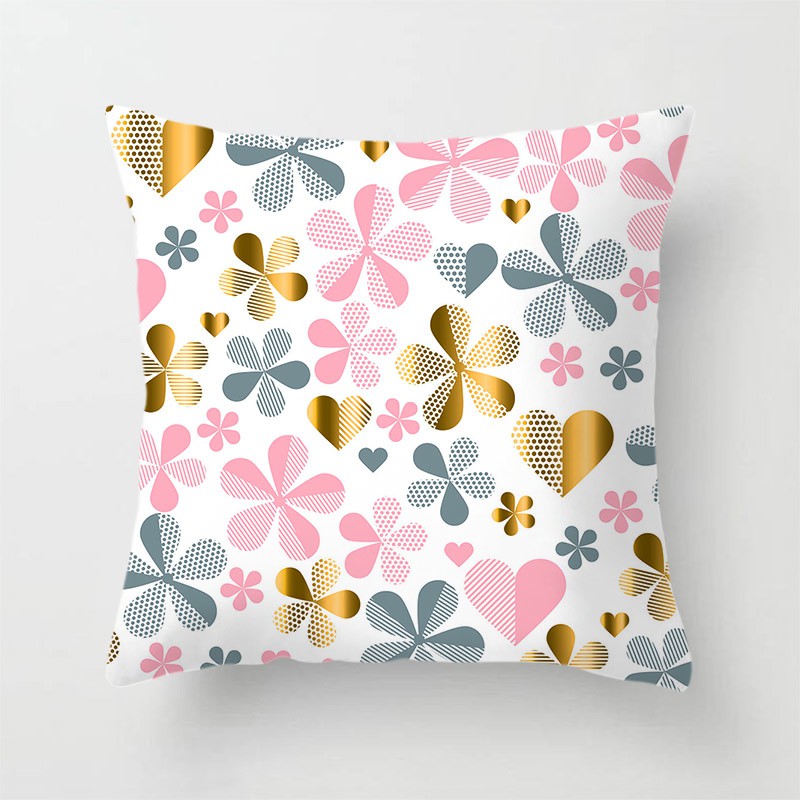 Gold Pattern Sofa Pillow Cover Peach Velvet Printed Home Decoration