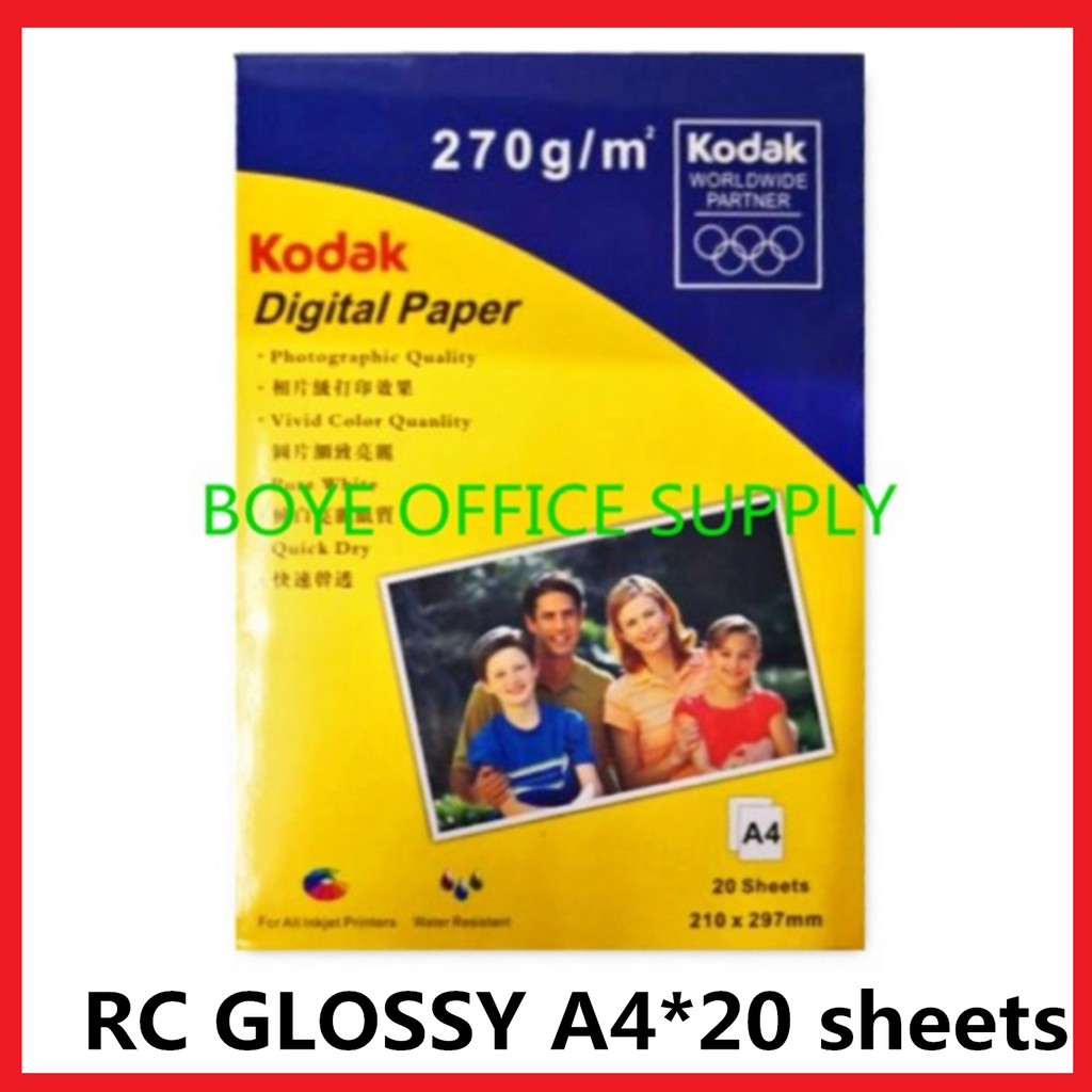 SALE!!!!!! KODAK RC Type Photo Paper/270gsm/260gsm/RC Glossy/RC Satin/A4/20sheets Shopee