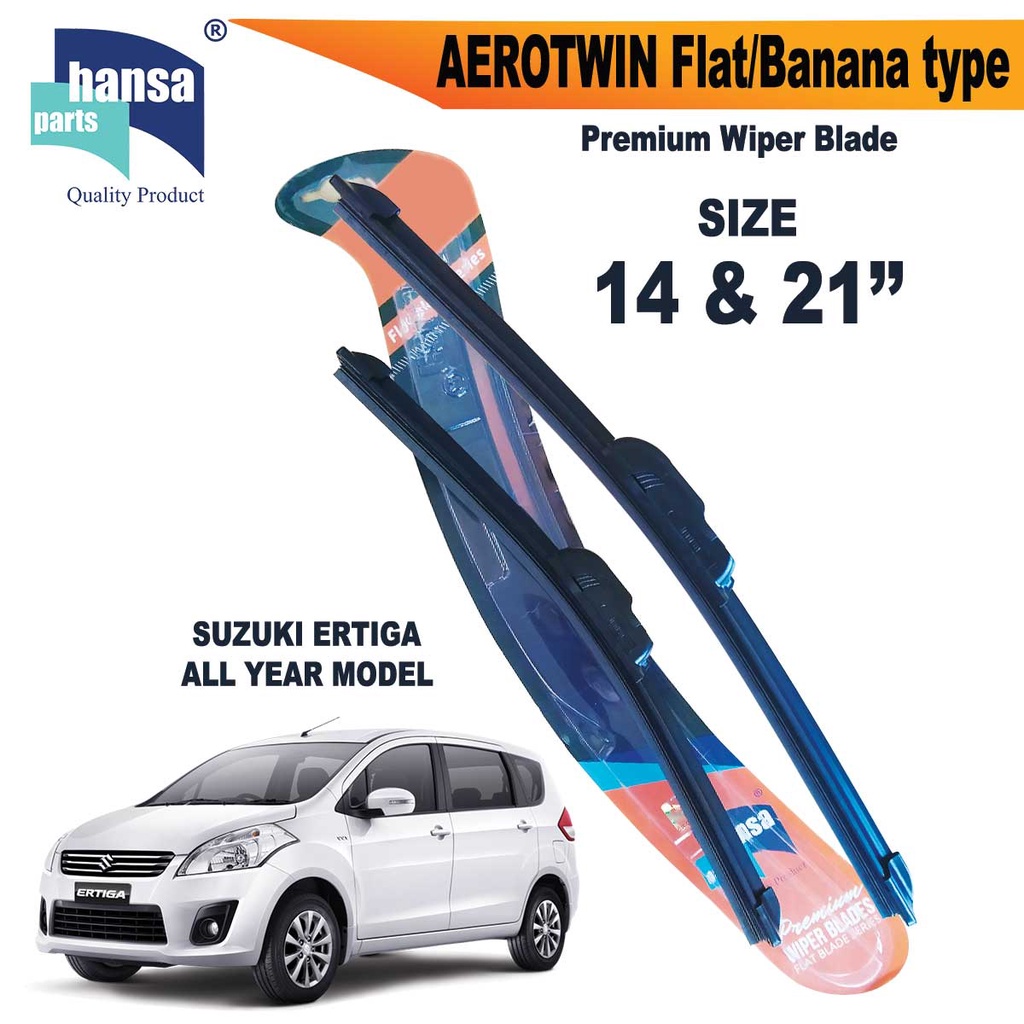 Hansa Aerotwin Flat / Banana Type Wiper Blade Set for Suzuki Ertiga All Year Model (14" & 21
