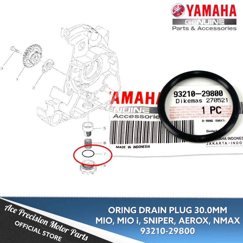 ORING FOR OIL DRAIN PLUG MIO/AEROX/GRAVIS/FAZZIO 3.0x30MM 9321029800