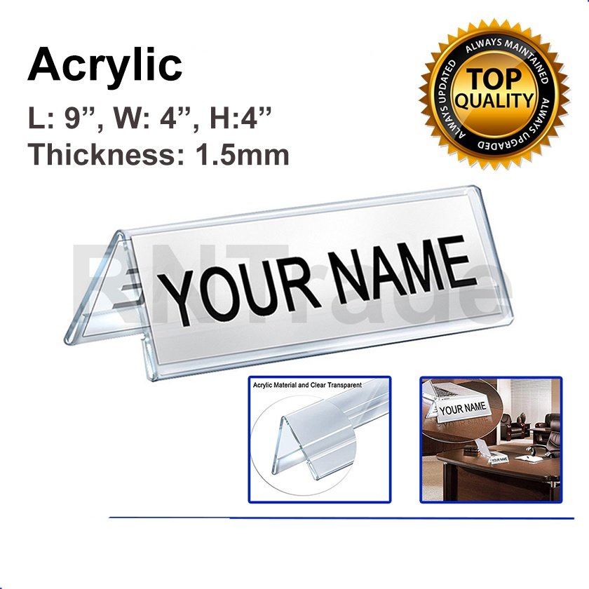 1pc of 9inches Clear Transparent Acrylic Desk Stand Name Plate Holder (9"x4"x4" / 22cmx10cmx10cm