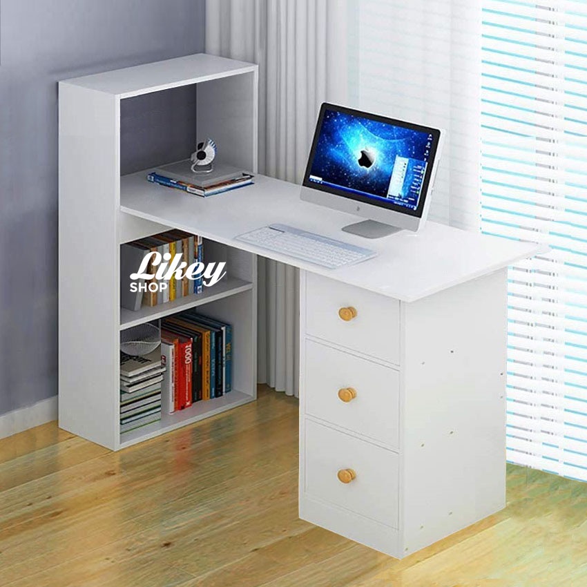 LKS 100x40x100 Computer Desk Study Table with Drawers Bookshelves for