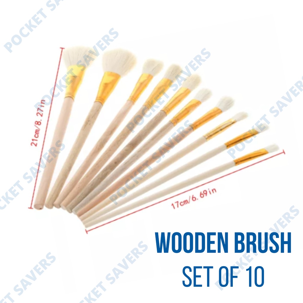 Camel Hair Paint Brush Set of 10 pieces (Various Sizes, Painting