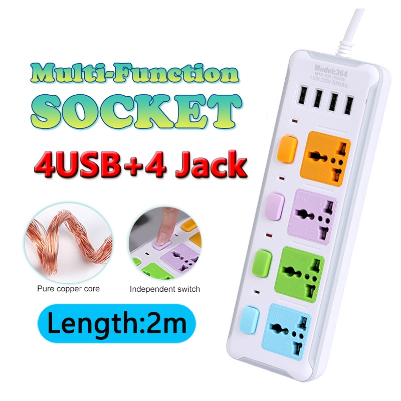 5M/2M Power Strip Extension Cord Function Power Socket 4 AC 4USB