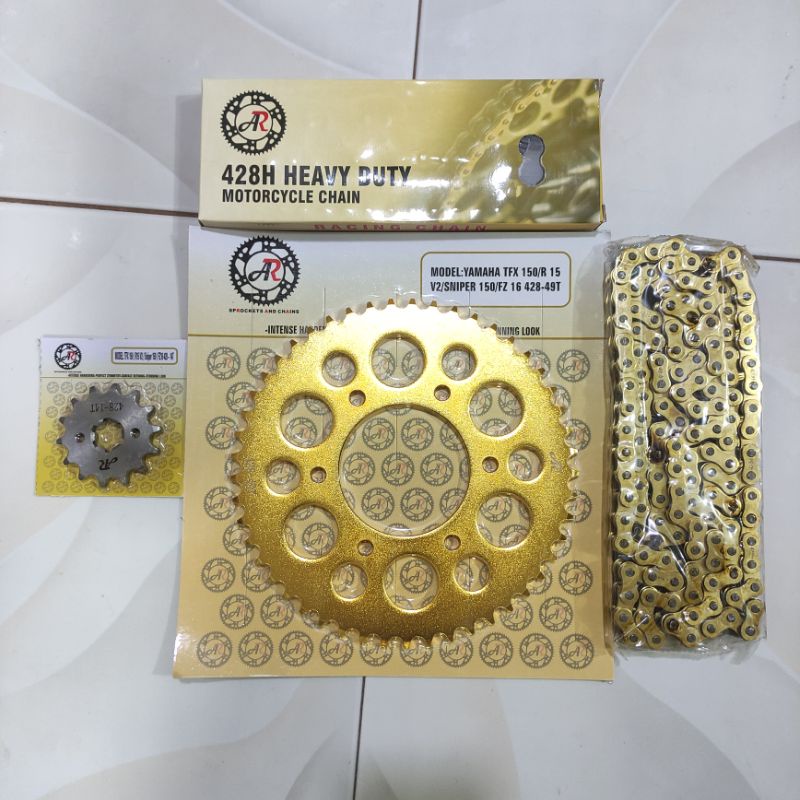 AR 14T49T 428 Gold Steel Sprocket Chain Set Yamaha TFX 150 R15 v2 FZ16