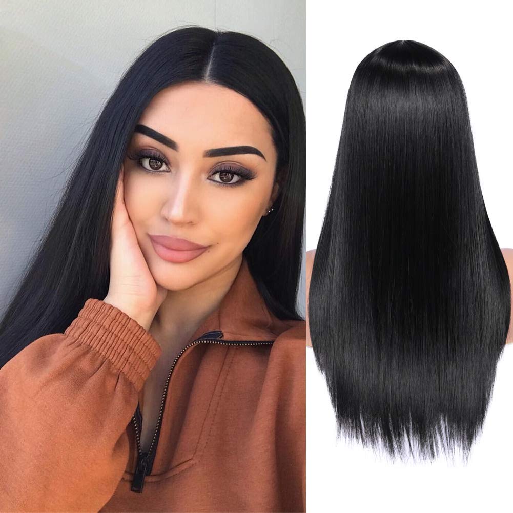 70CM Black Long Straight Wig Women's Wig Party Daily Full Head Cover Wig Shopee Philippines