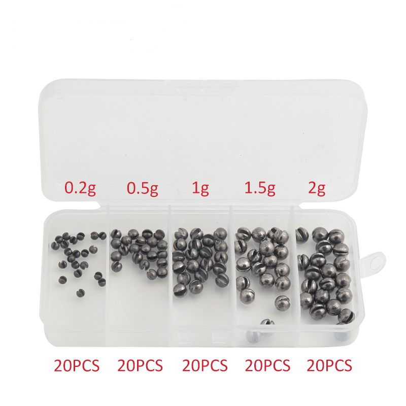 100pcs Fishing Weight Sinkers Kit, 5 Sizes Lead Weights Round Split Shot Sinker Removable