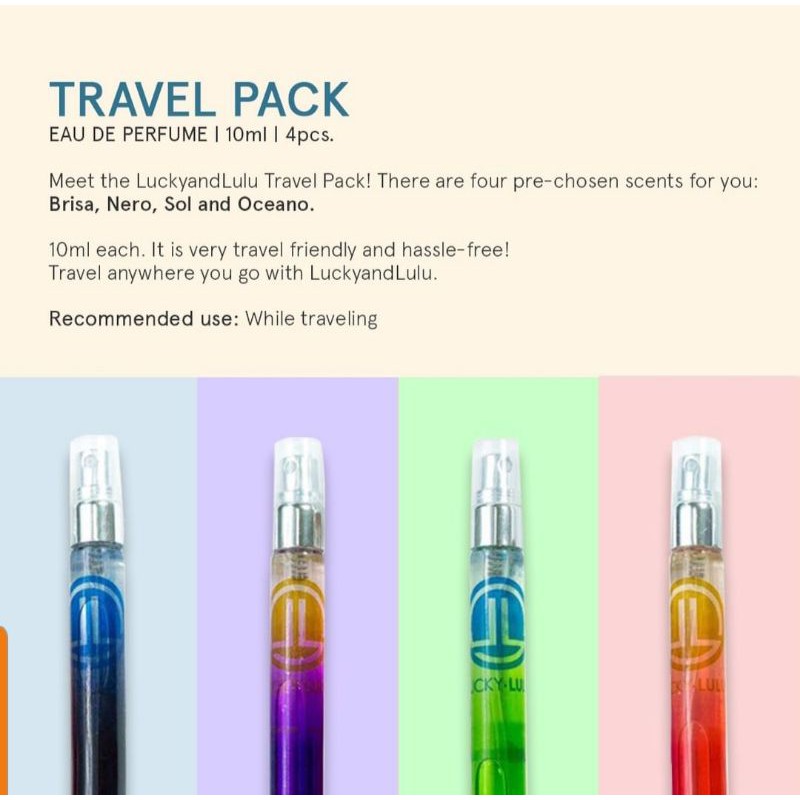 Lucky and Lulu Perfume TRAVEL PACK (4 SCENTS of 10ml) Shopee