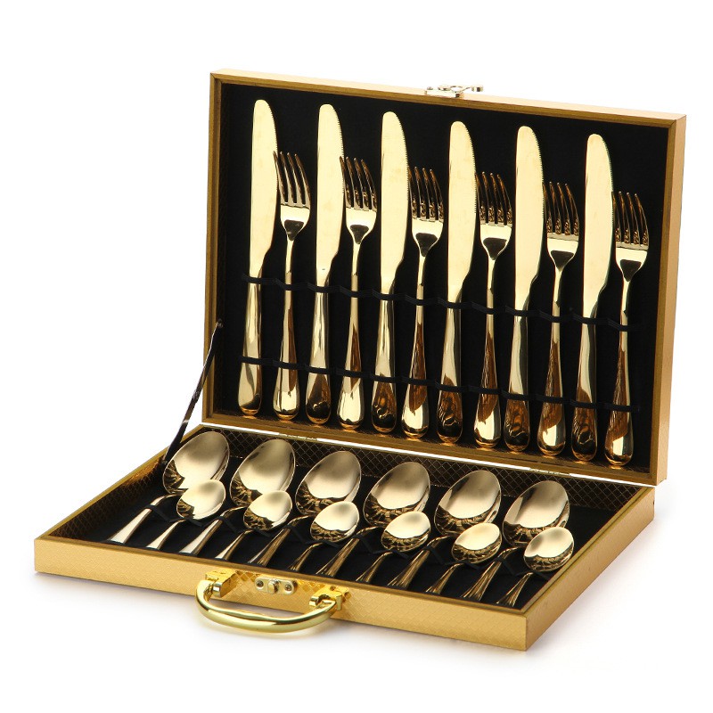 24 Pieces / Set Luxury Gold Cutlery Set Gold Plated Stainless Steel