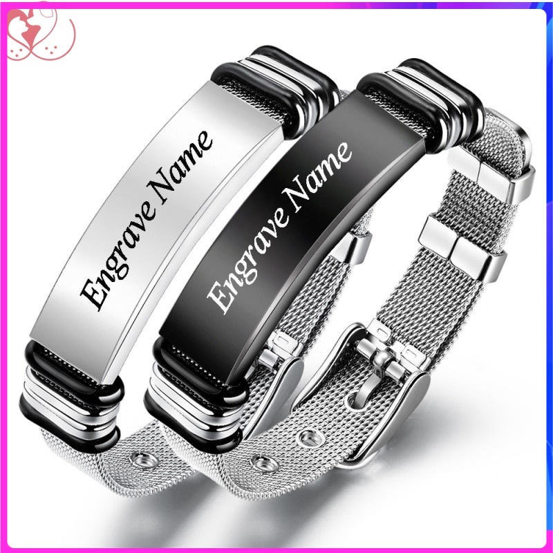 Engraved name custom men's bracelet DIY stainless steel bracelet