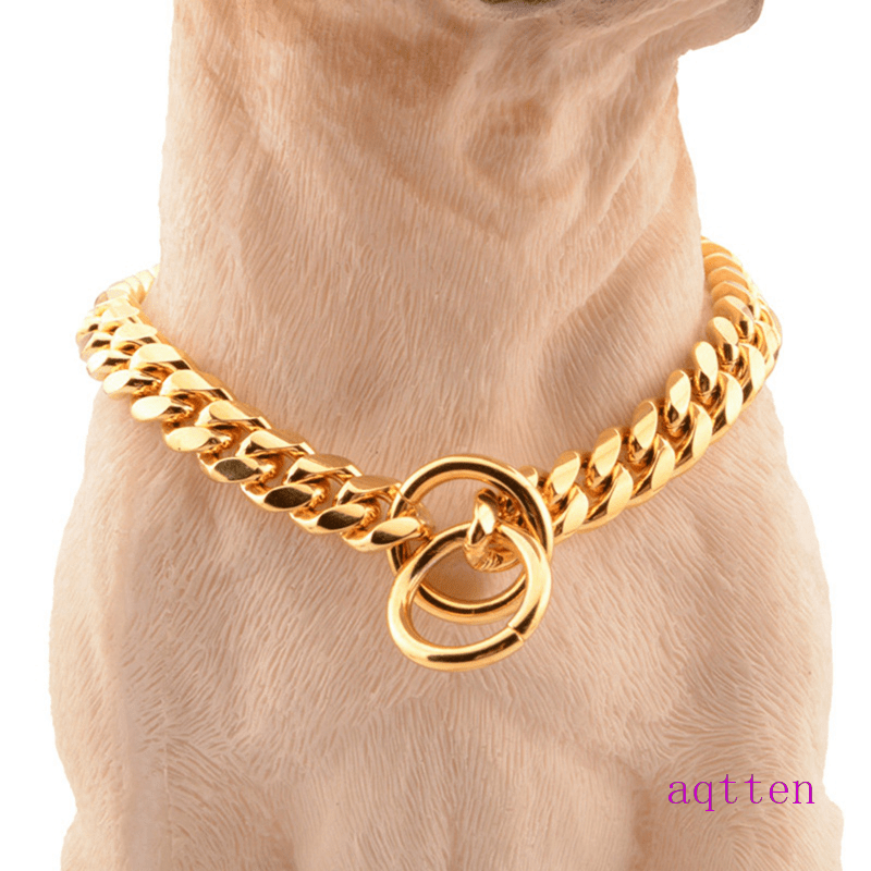 Aqtten Hot Dog Collar For Large Breeds Heavy Duty Stainless Steel Gold
