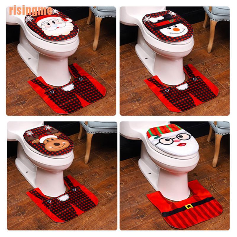 risingme（） 2PCS Christmas Xmas Decoration Santa Toilet Seat Cover Rug