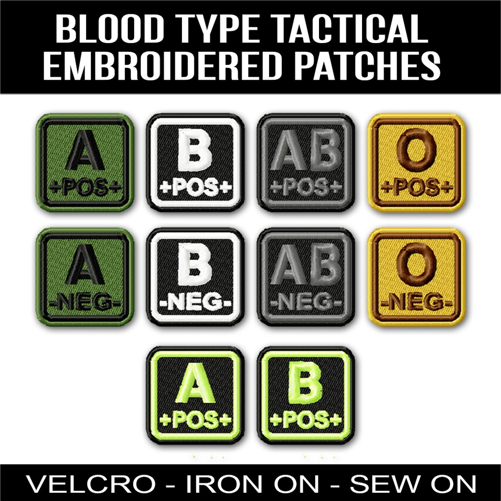 BLOOD TYPE TACTICAL EMBROIDERED PATCHES VELCRO (MAGIC TAPE) Shopee