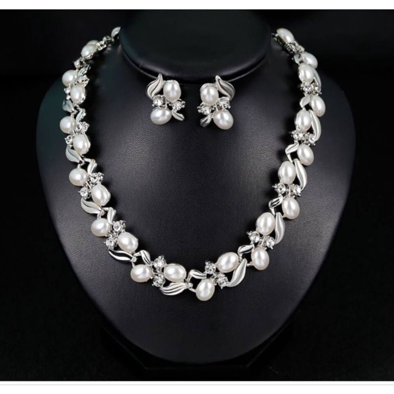 necklace pearl set with stone 2n1 wedding jewelry fashion necklace