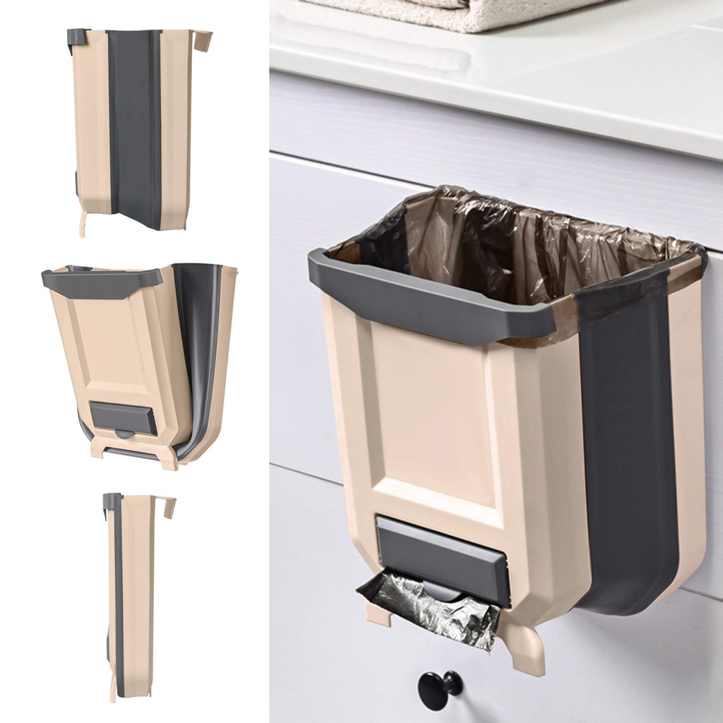 Hanging Trash Can for Kitchen Door Folding Waste Bin Portable