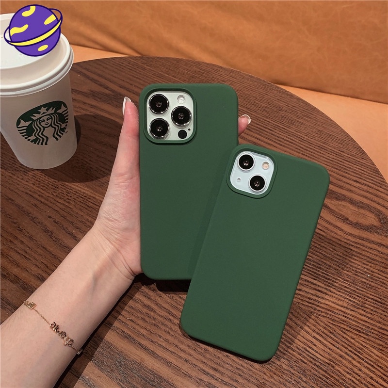 Dark Green Liquid Silicone Phone Case Compatible for iPhone 16 15 14 13